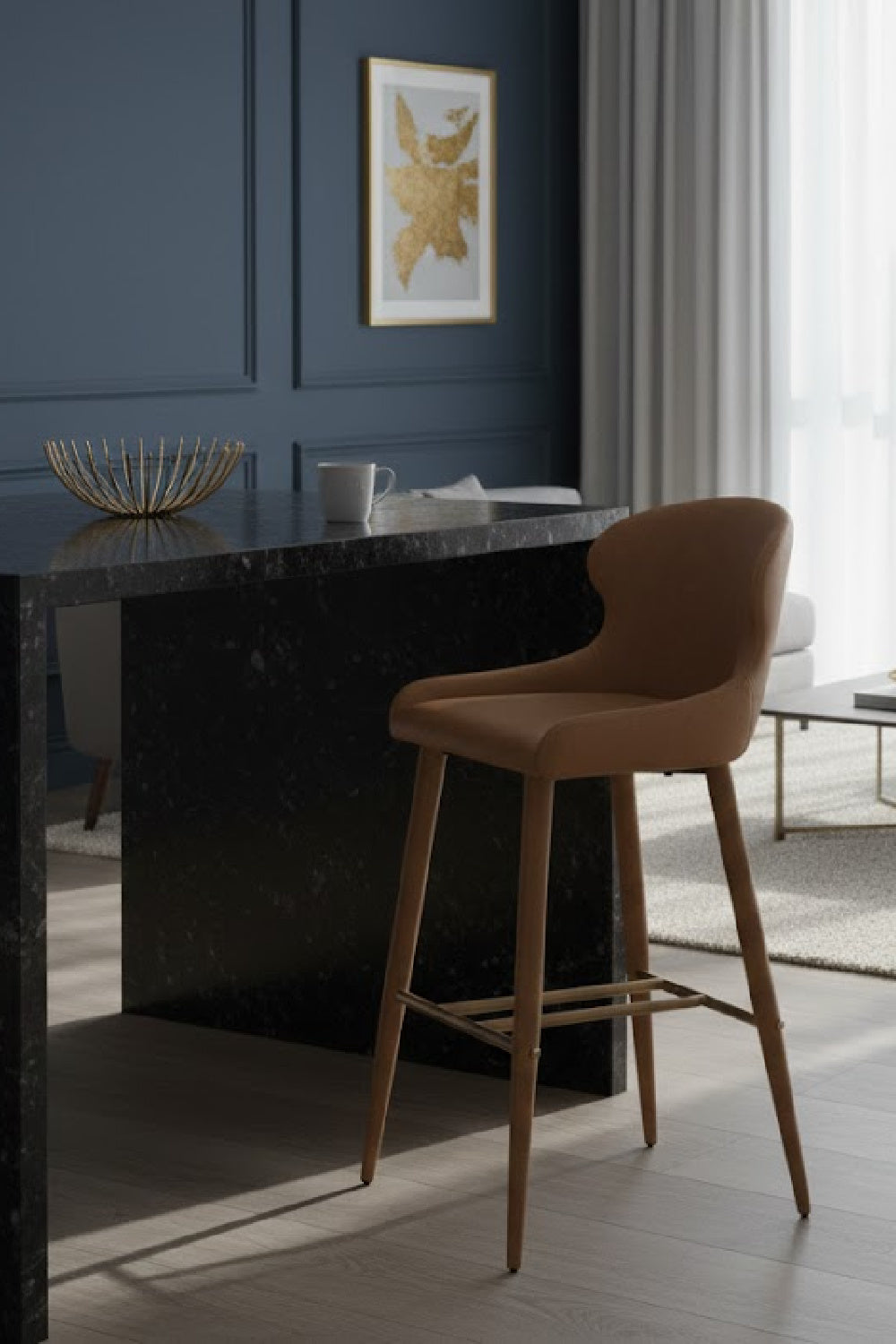 Leather Look Shell Bar Stool by Splendido Evora Barstool, alternate view 2