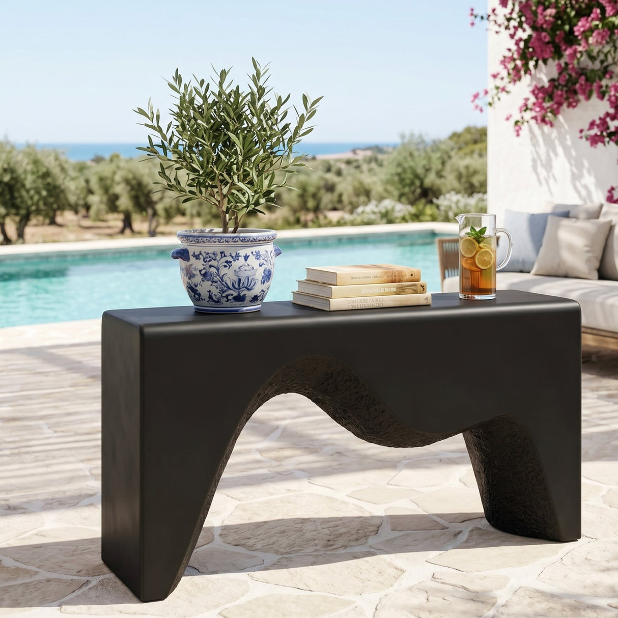 Black Sculpted Indoor/Outdoor Console Table by Splendido Montanus, alternate view 2