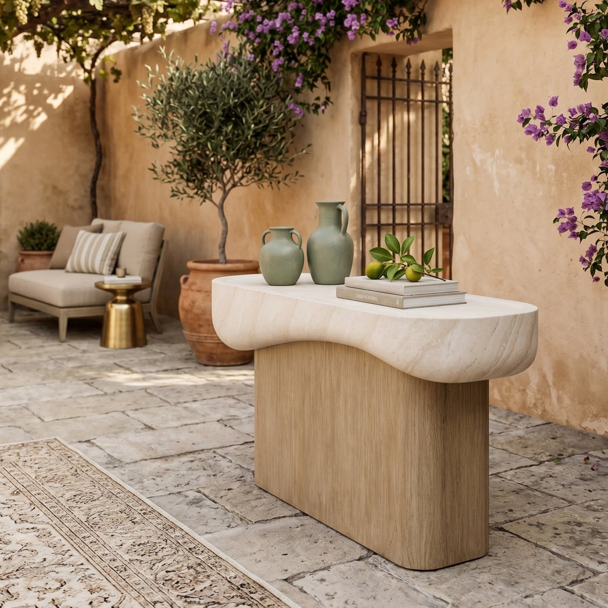 Travertine Look Indoor/Outdoor Console Table by Splendido Oreste Outdoor Dining Table, alternate view 2