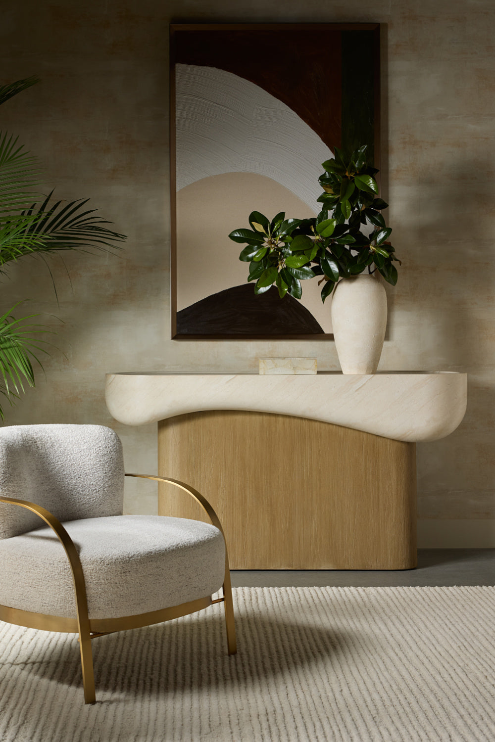Travertine Look Indoor/Outdoor Console Table by Splendido Oreste Outdoor Dining Table, alternate view 9