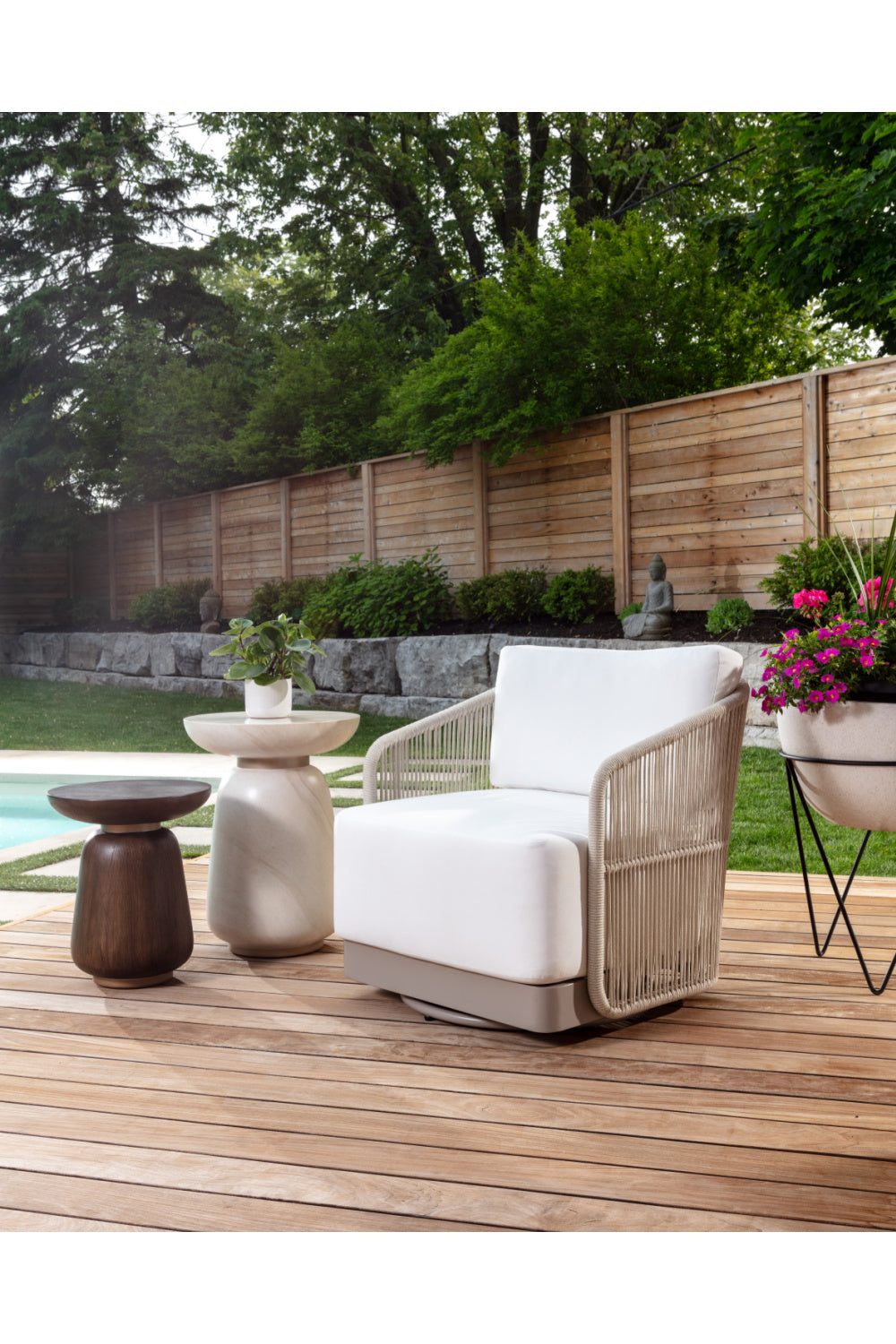 Modern European furniture - Travertine Look Indoor/Outdoor End Table - www.oroa.com