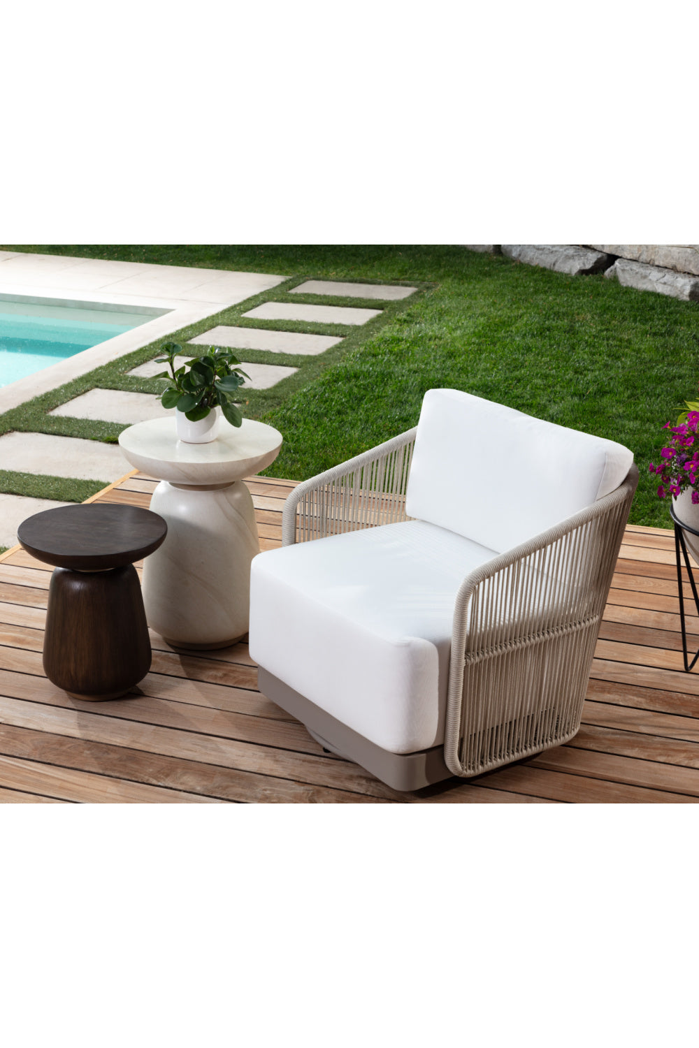 Modern European furniture - Travertine Look Indoor/Outdoor End Table - www.oroa.com