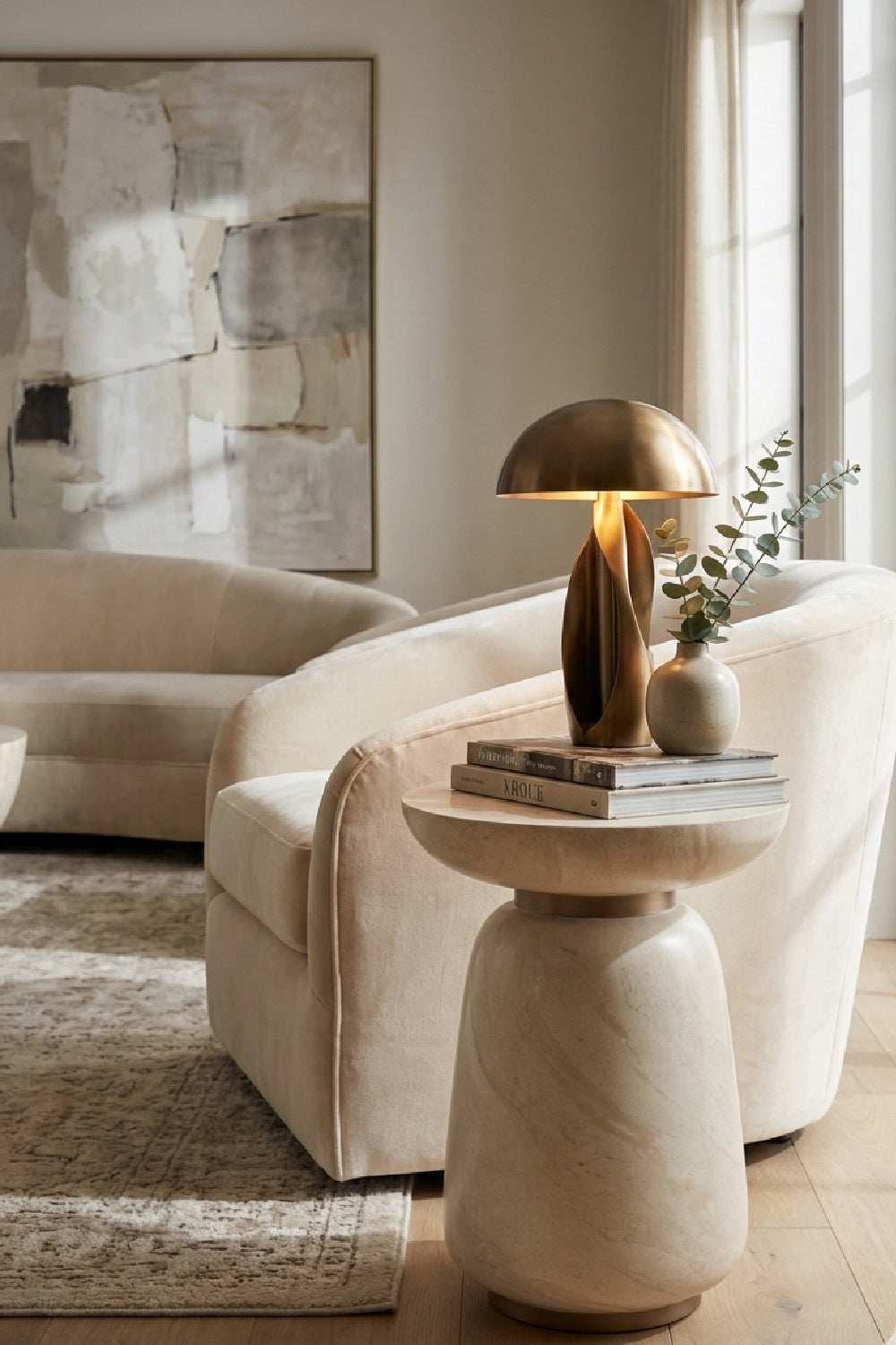 Travertine Look Indoor/Outdoor End Table by Splendido Hali Side Table, alternate view 2