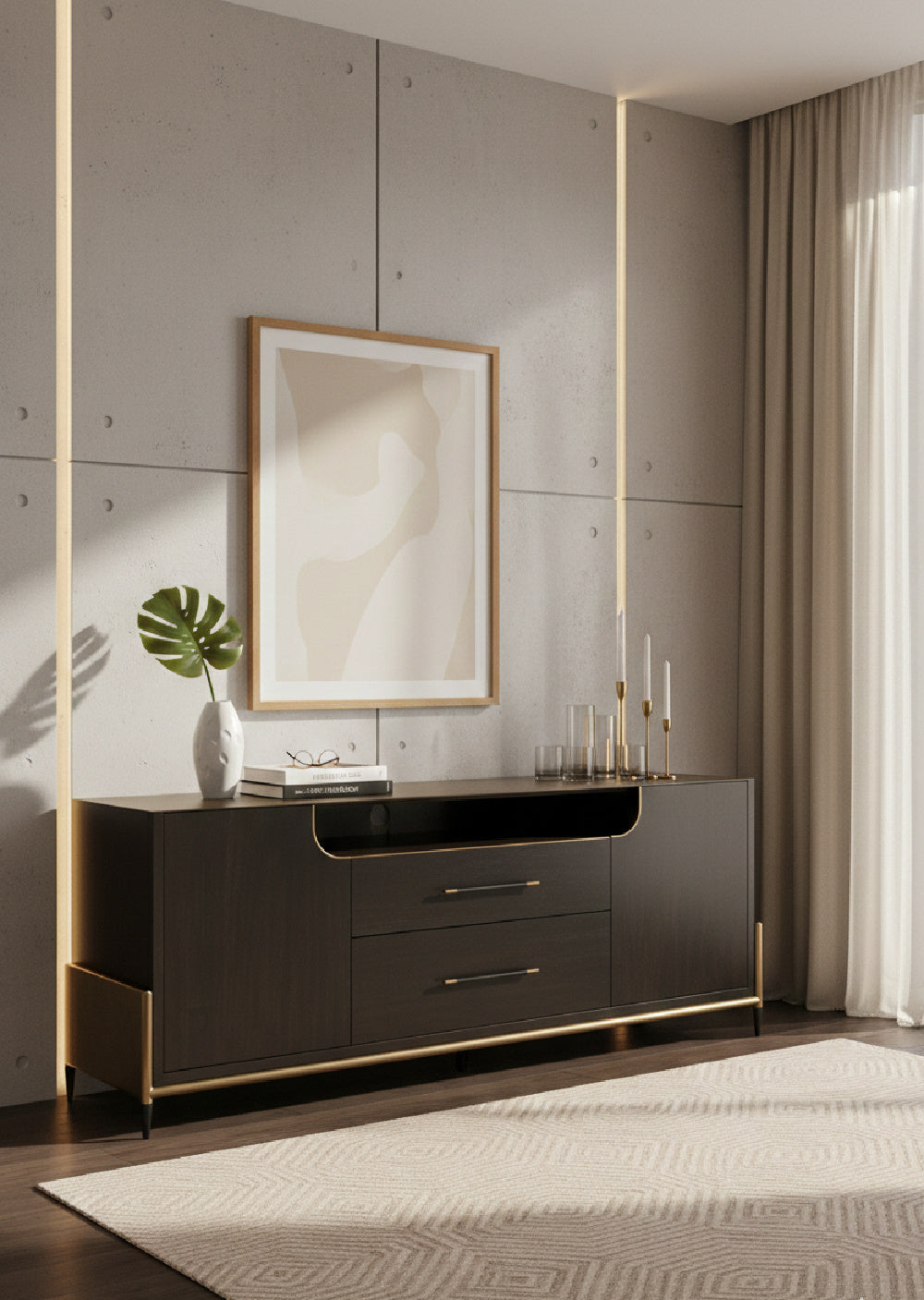 Black Wooden 2-Drawer Sideboard by Splendido Weldrick, alternate view 2