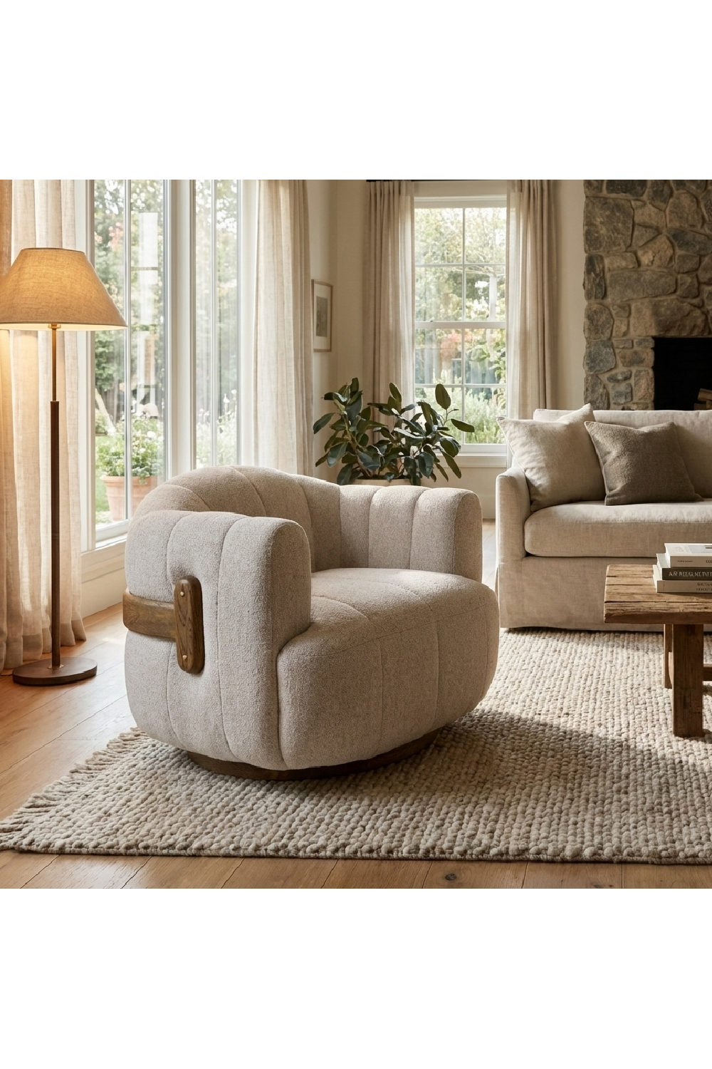 Cream Channeled Swivel Lounge Chair | Splendido Tadeo