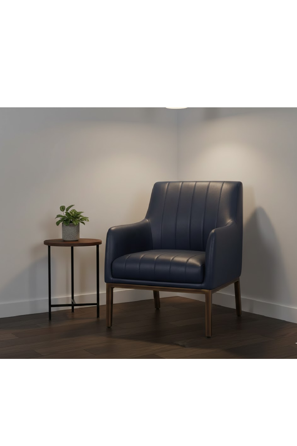 Black Leather Channeled Lounge Chair by Splendido Wolfe Accent Chair, alternate view 8