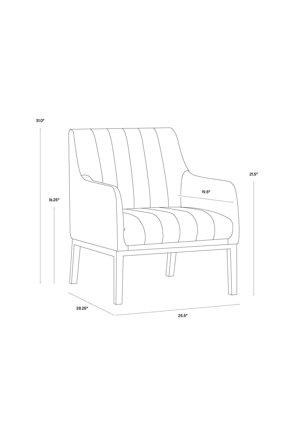Black Leather Channeled Lounge Chair by Splendido Wolfe Accent Chair, alternate view 9