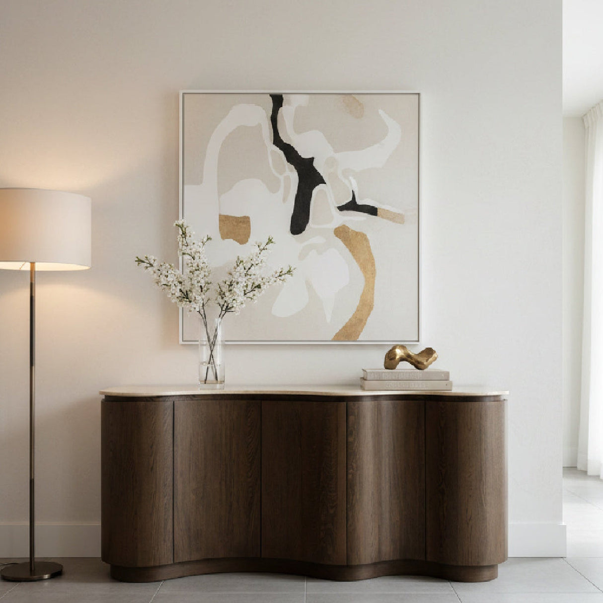 Solid Oak Sideboard with Travertine Top by Splendido Fable, alternate view 2