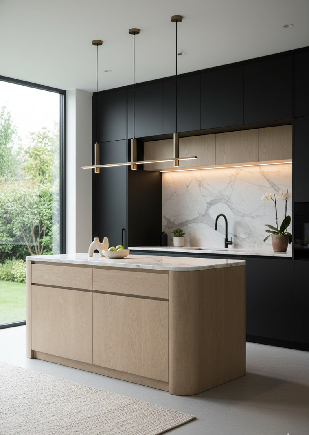 Contemporary Marble Kitchen Island w/ Open Shelving by Splendido Romilly Dining Table, alternate view 2