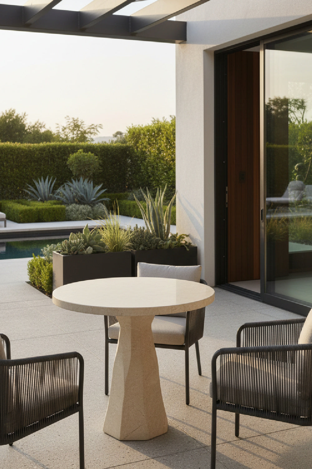 Natural Indoor/Outdoor Travertine Look Bistro Table by Splendido Kliff Outdoor Dining Table, alternate view 8