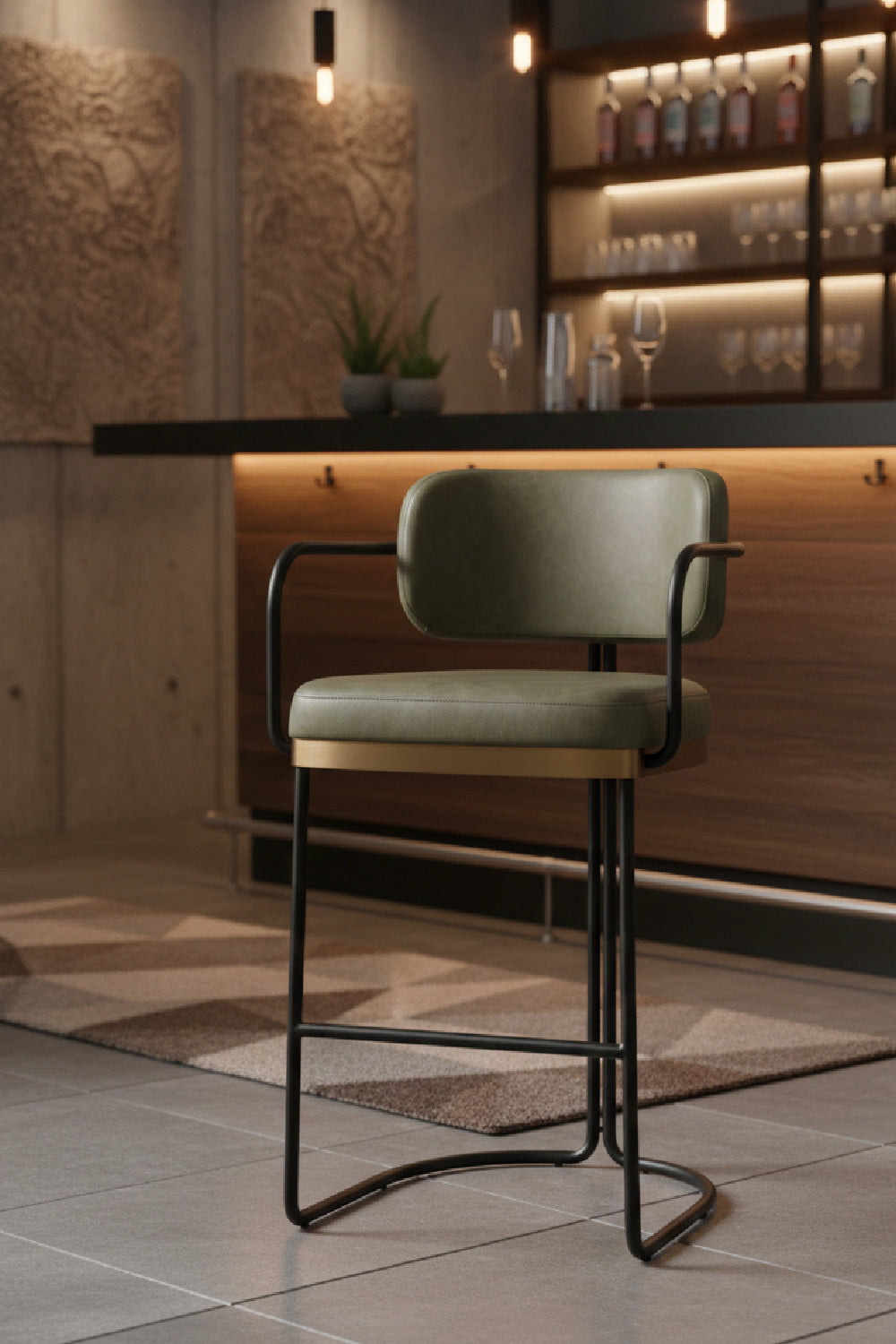 Iron Framed Leather-Look Bar Stool by Splendido Jalen Barstool, alternate view 2