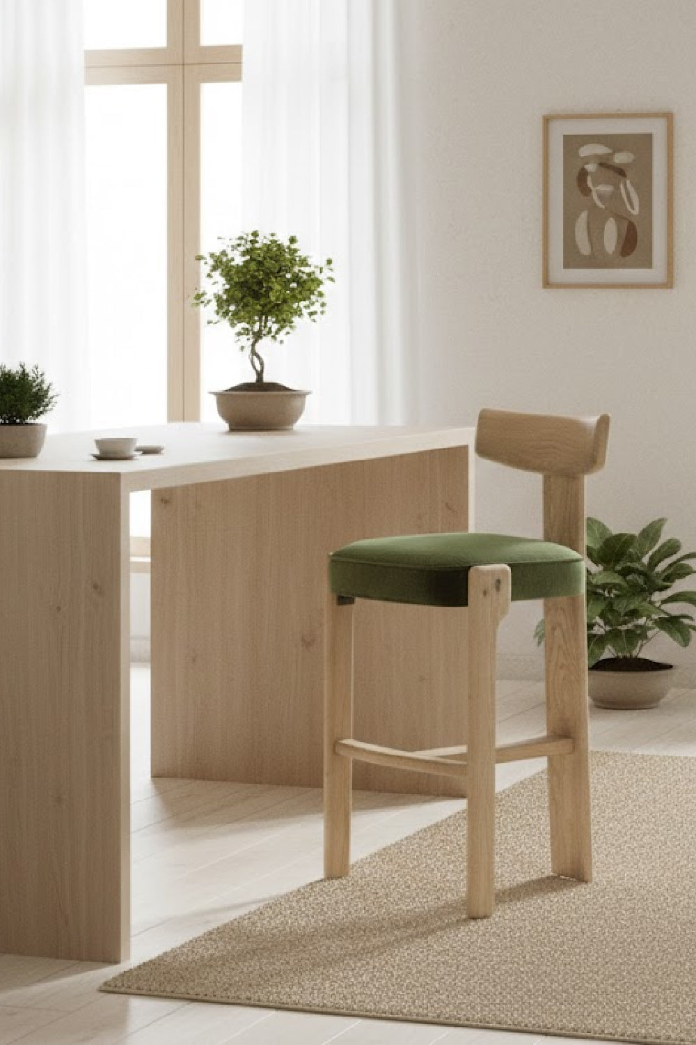Oak Framed Green Bar Stool by Splendido Horton Barstool, alternate view 2