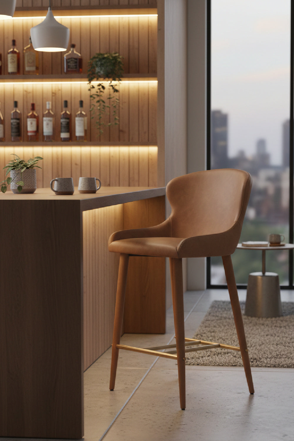 Leather Look Shell Counter Stool by Splendido Evora Barstool, alternate view 2