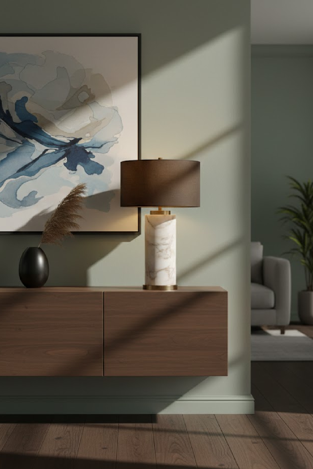 Gray Linen Marble Table Lamp by Splendido Apollolina, alternate view 7
