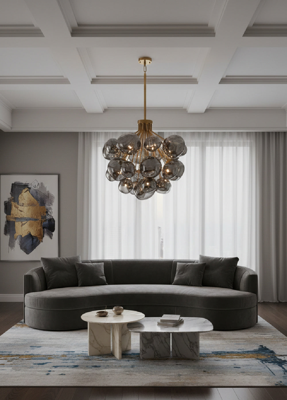 Gray Glass Orbs Chandelier by Splendido Dionis, alternate view 2
