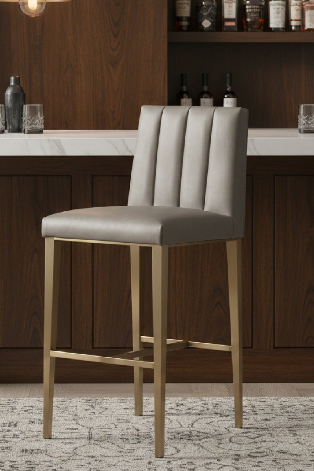 Vertical-Channeled Leather-Look Bar Stool by Splendido Wilbur Barstool, alternate view 22