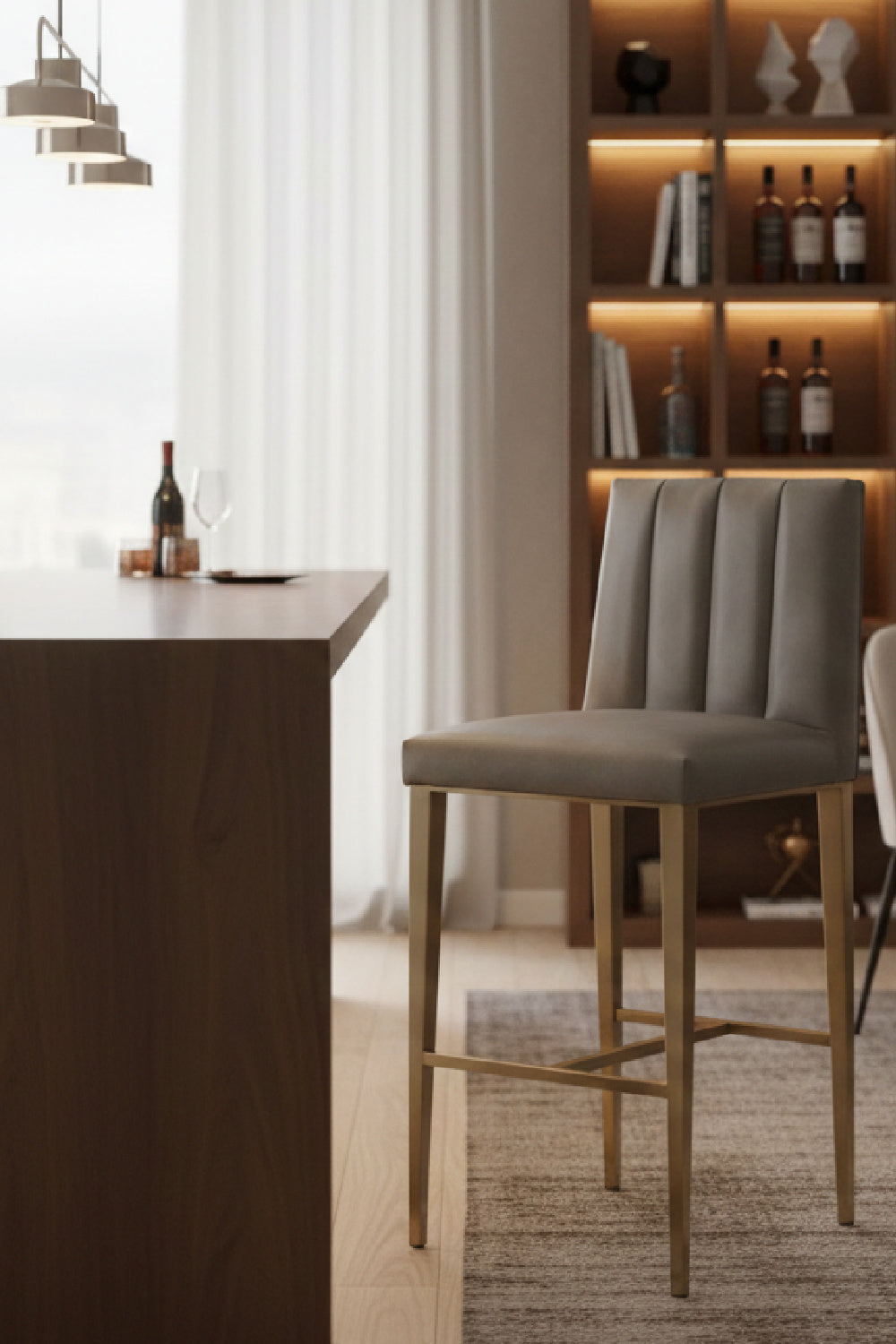 Vertical-Channeled Leather-Look Bar Stool by Splendido Wilbur Barstool, alternate view 15
