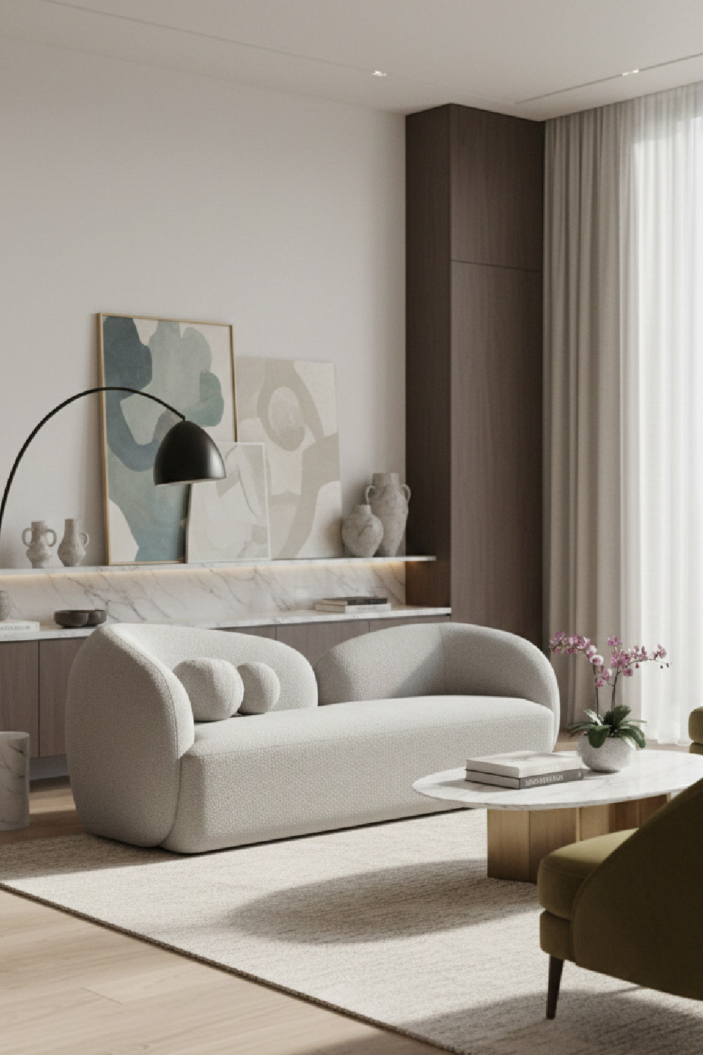 Gray Bouclé Curved Sofa - Sculptural Cloud Design by Splendido Esme, alternate view 2