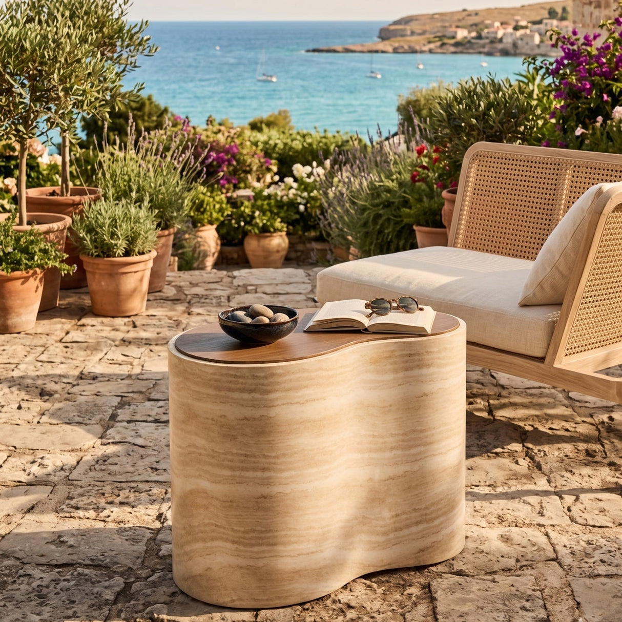 Freeform Travertine-Look Indoor/Outdoor Coffee Table by Splendido Ishiko, alternate view 2
