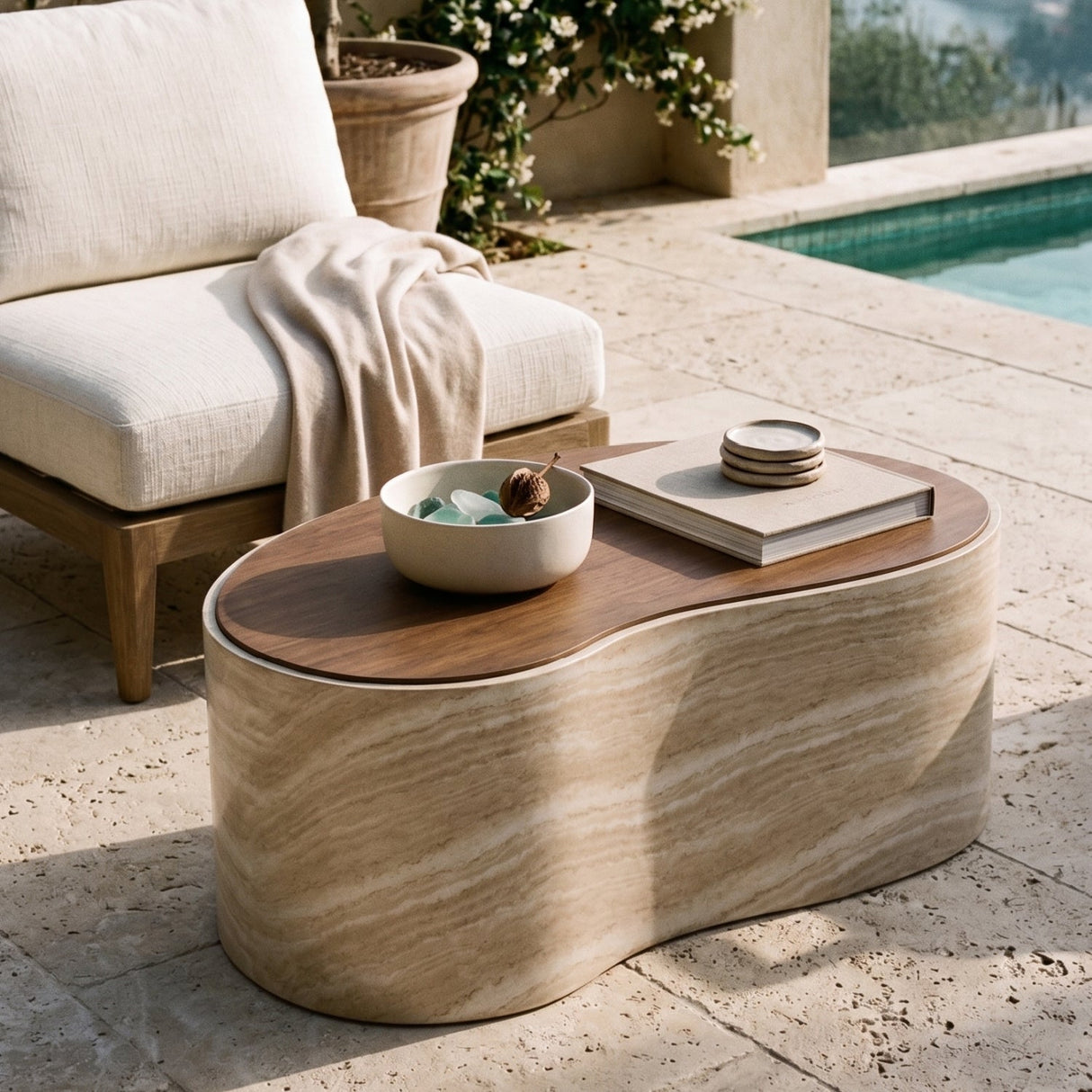 Freeform Travertine-Look Indoor/Outdoor Coffee Table by Splendido Ishiko, alternate view 18