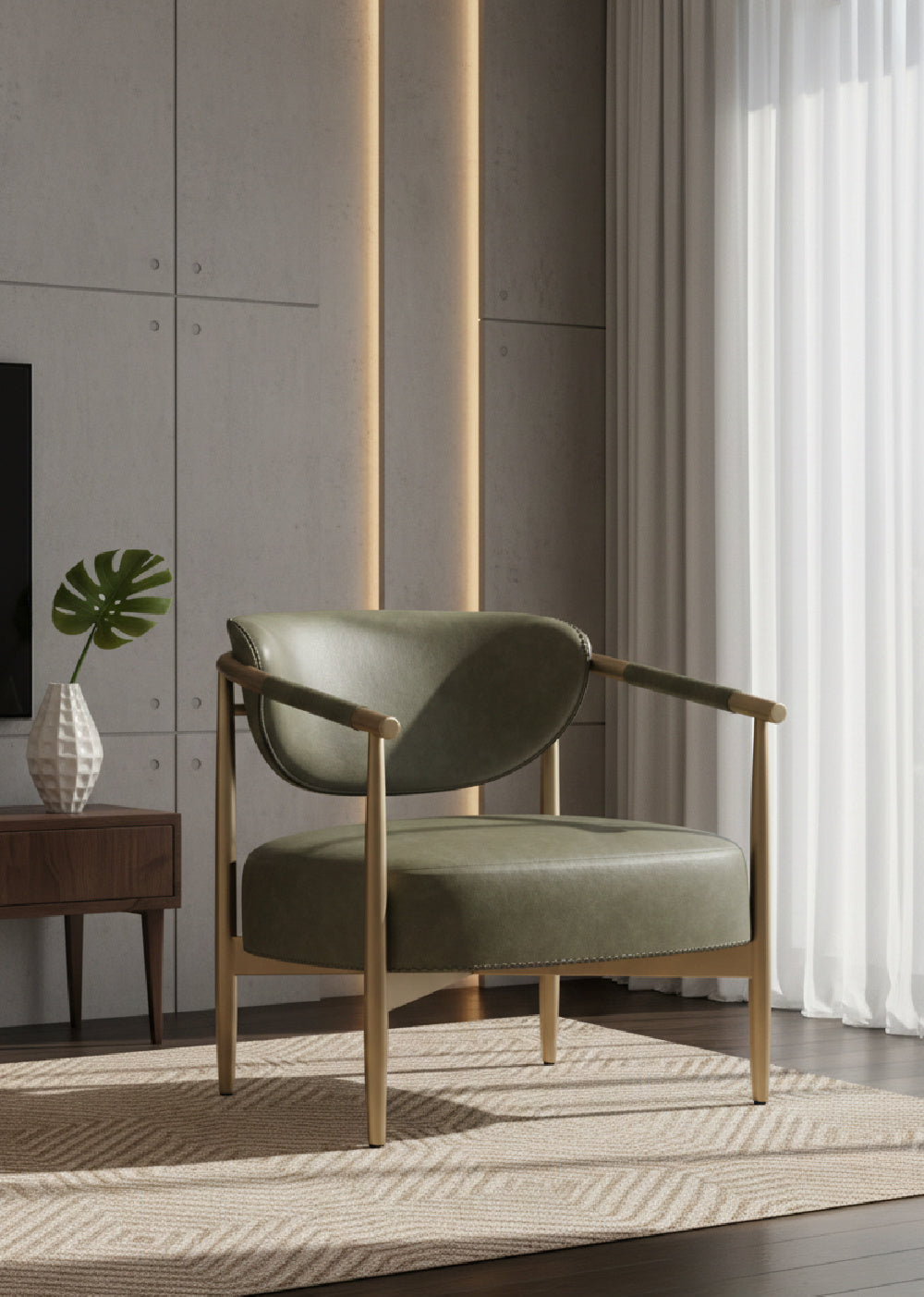 Gold-Framed Leather Lounge Chair by Splendido Heloise Accent Chair, alternate view 14