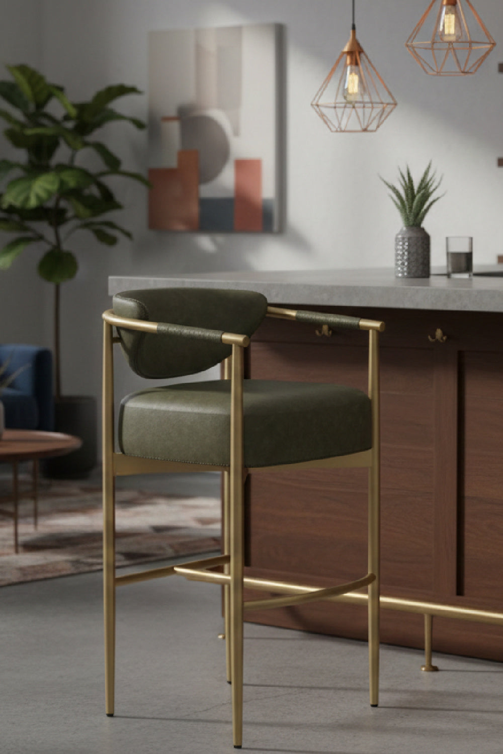 Gold Framed Leather-Look Bar Stool by Splendido Heloise Barstool, alternate view 2