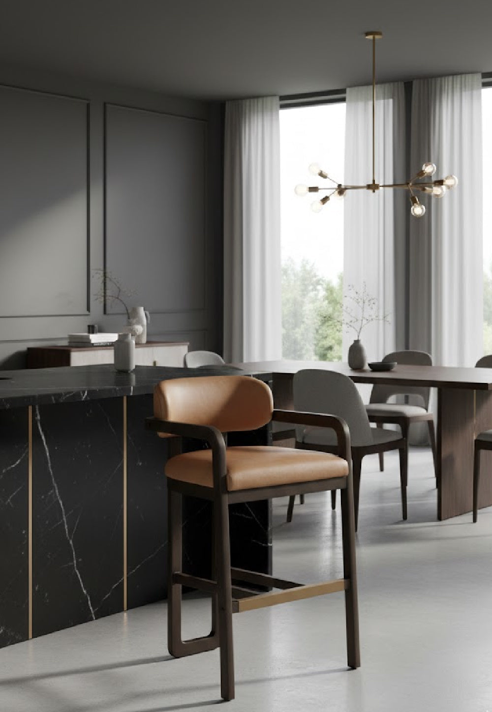 Brown Leather Bar Stool by Splendido Madrone Barstool, alternate view 2