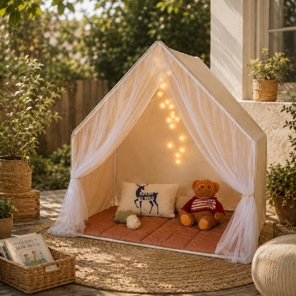 Beige Indoor/Outdoor Kids Yurt Play Tent with Mat and Lamp | OROA Kids