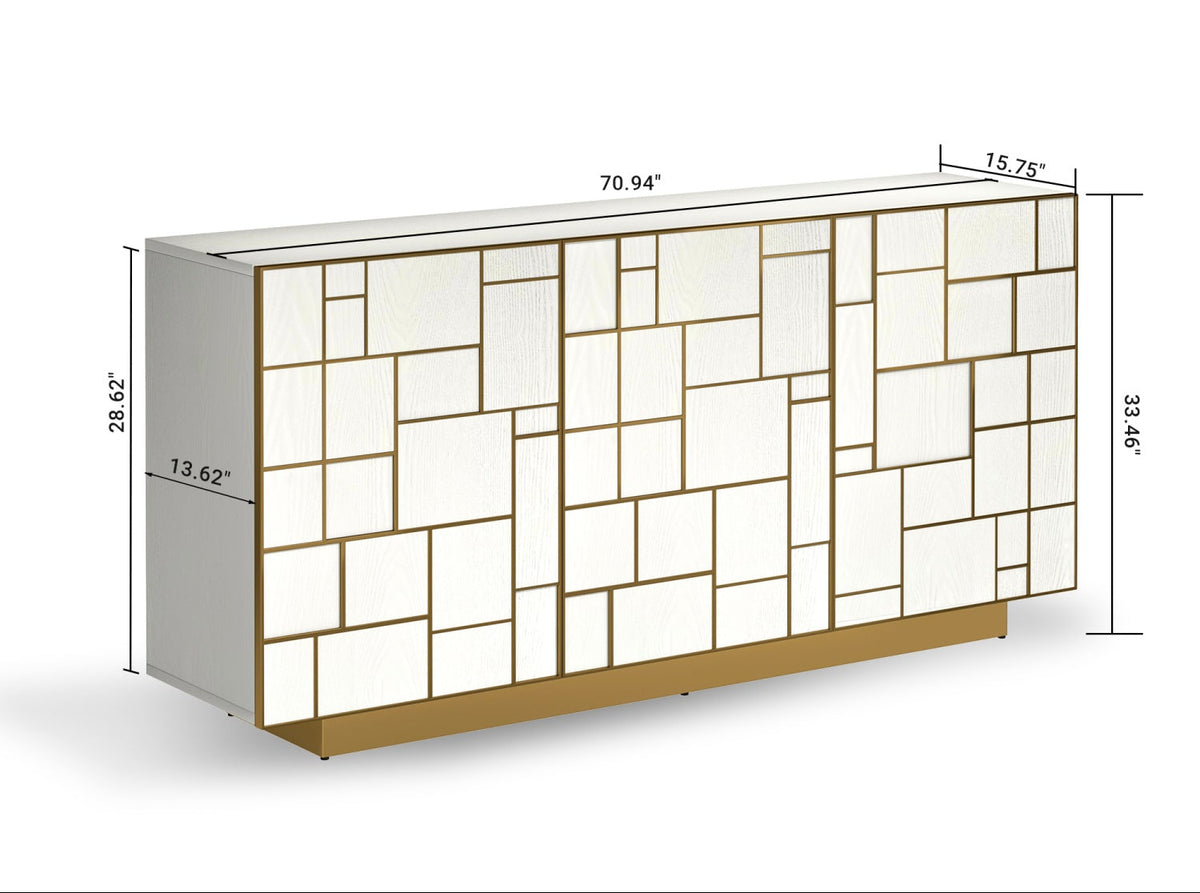 3-Door Freestanding White Storage Cabinet Sideboard Buffet | OROA