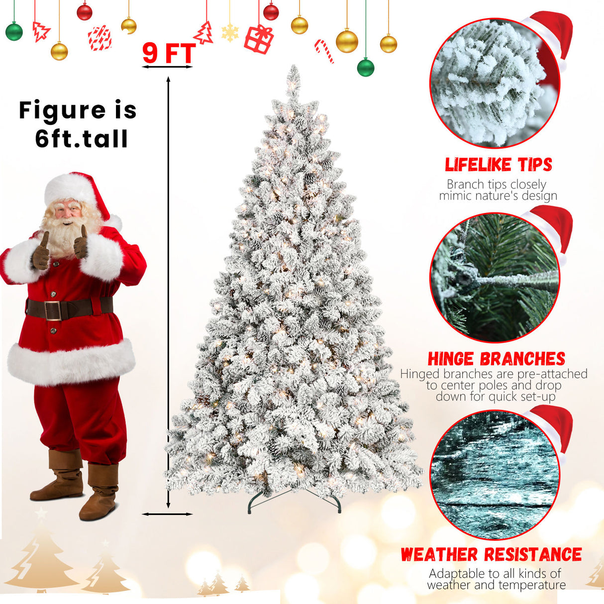9' Snow-Flocked Artificial Christmas Tree | OROA