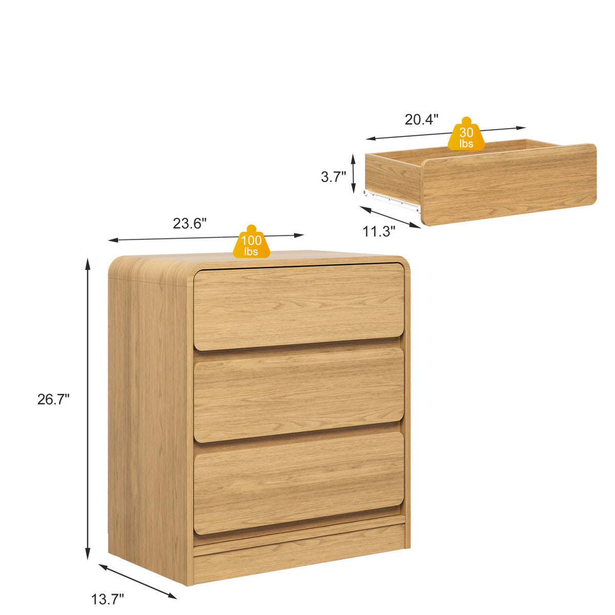 3-Drawer Nightstand (Set of 2) | OROA
