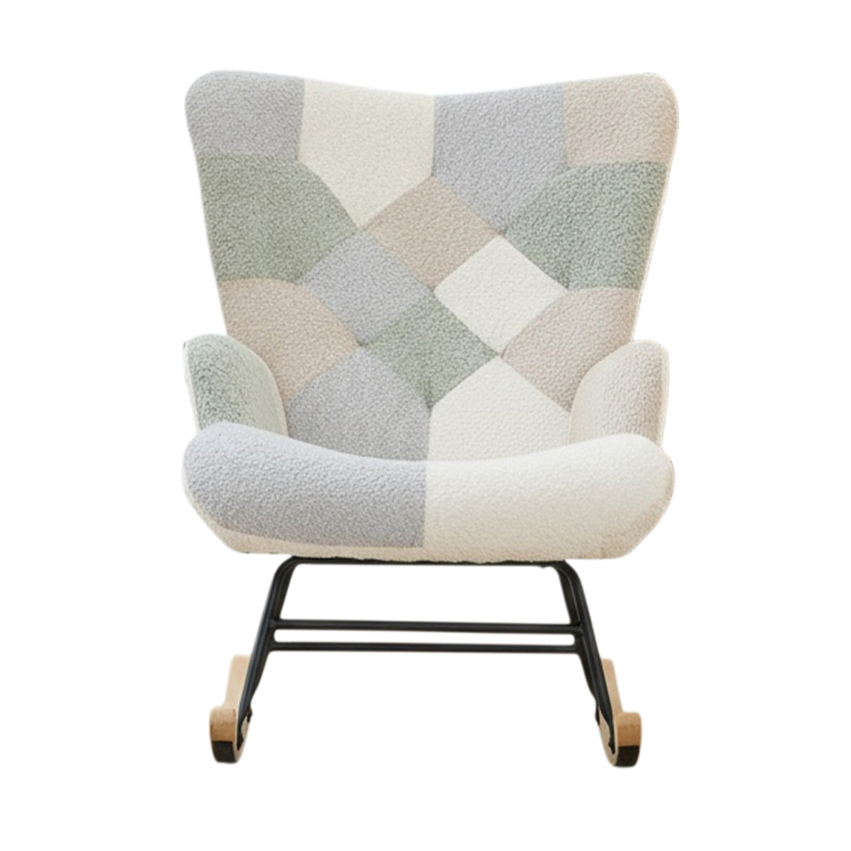 Patchwork Teddy Fleece Upholstered High Back Rocking Chair | OROA Kids