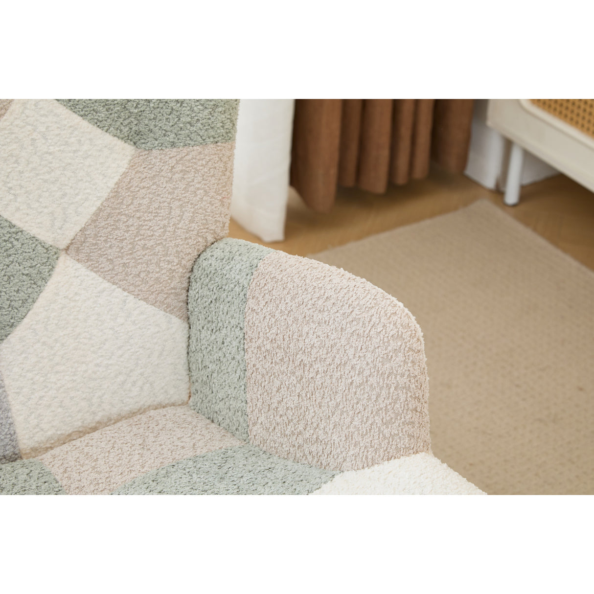 Patchwork Teddy Fleece Upholstered High Back Rocking Chair | OROA Kids