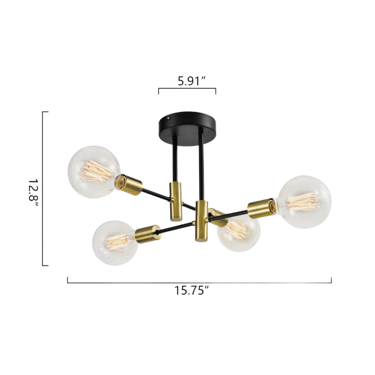 Modern Gold and Black 4-Light Sputnik Chandelier by OROA