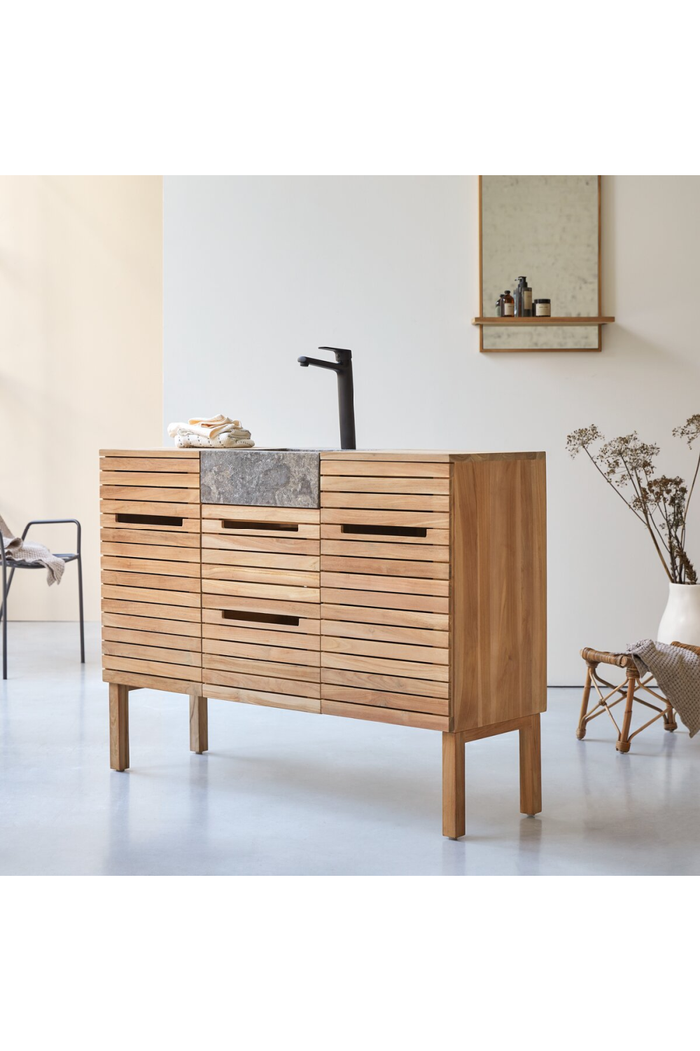 Solid Teak and Marble Vanity Unit | Tikamoon Slats | Oroa.com