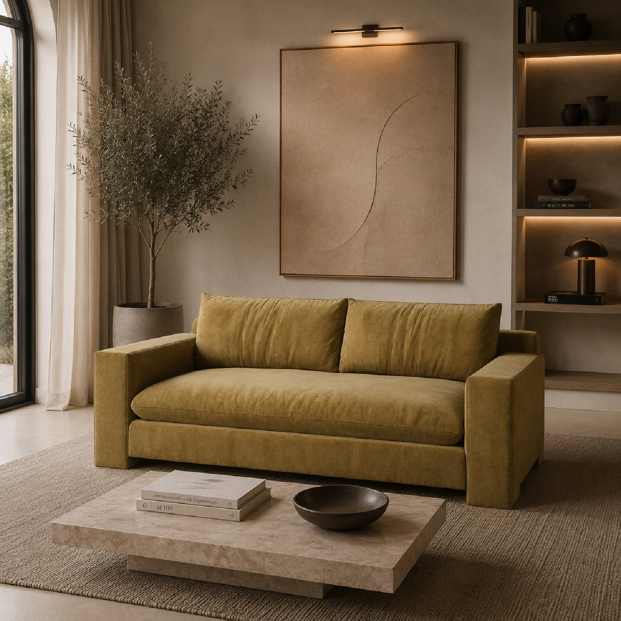 Brown Velvet Sofa – Devon – angled view