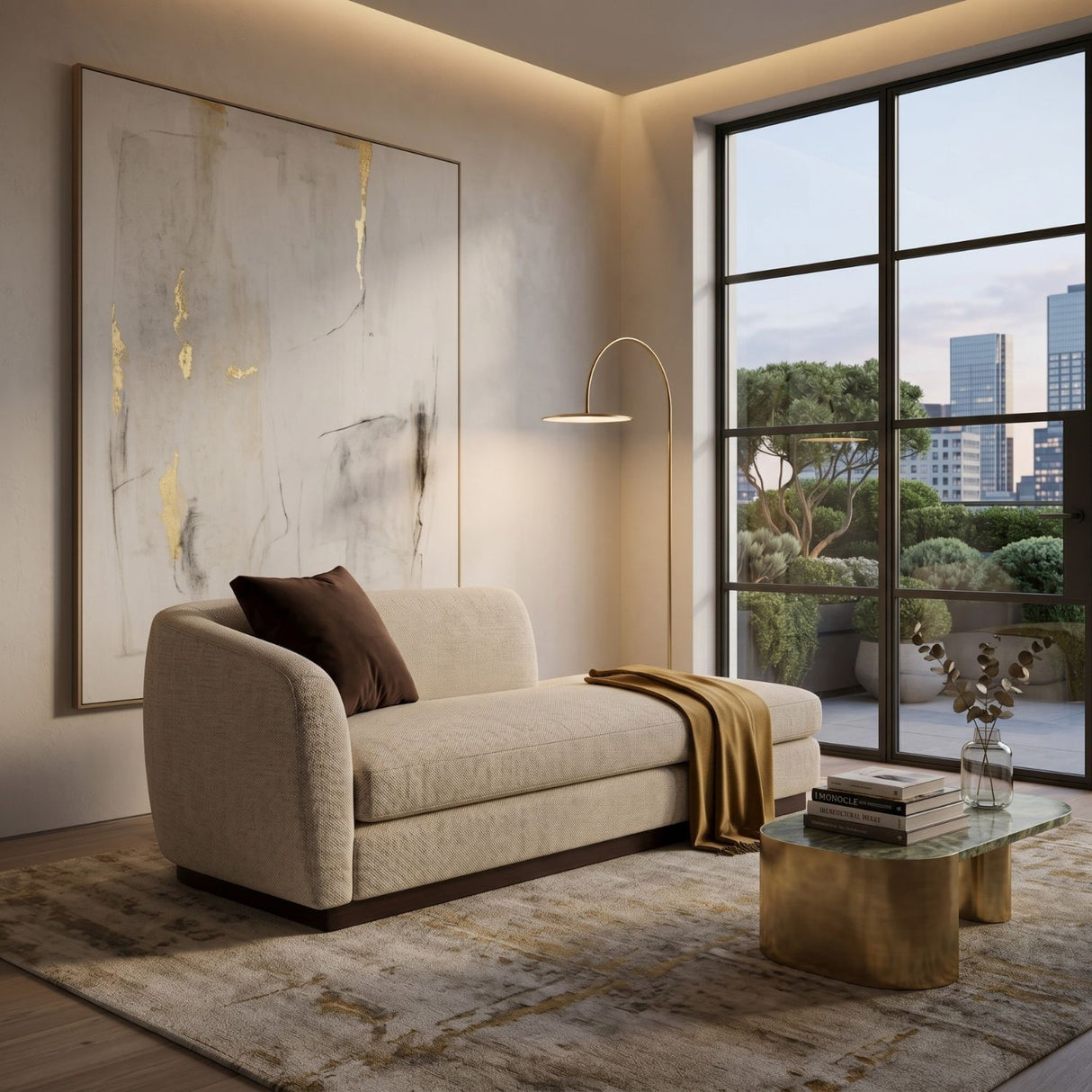 Beige Ribbed Linen Loveseat – Seta – angled view