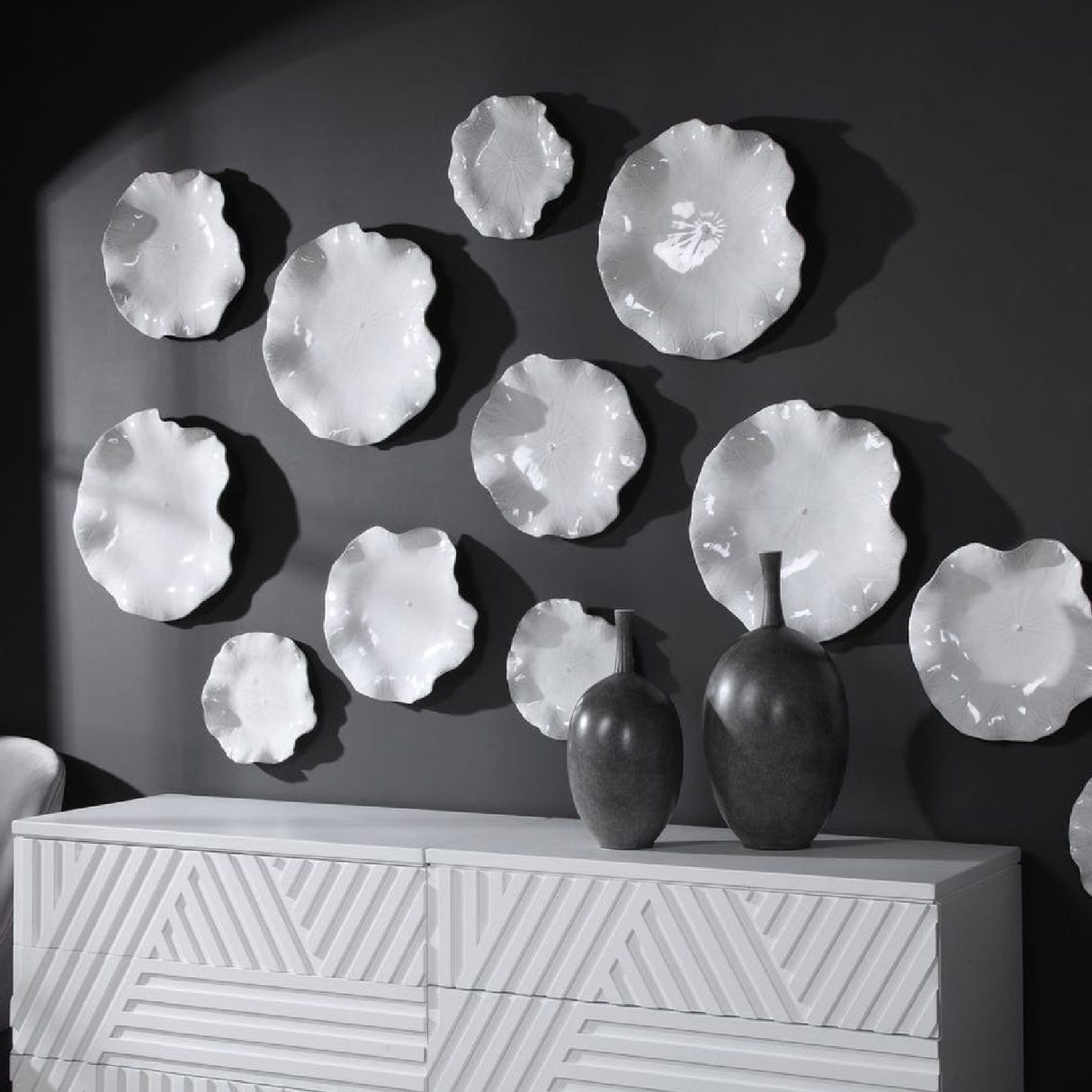 Ceramic Flowers Indoor/Outdoor Wall Decor Set (3) | Uttermost Abella
