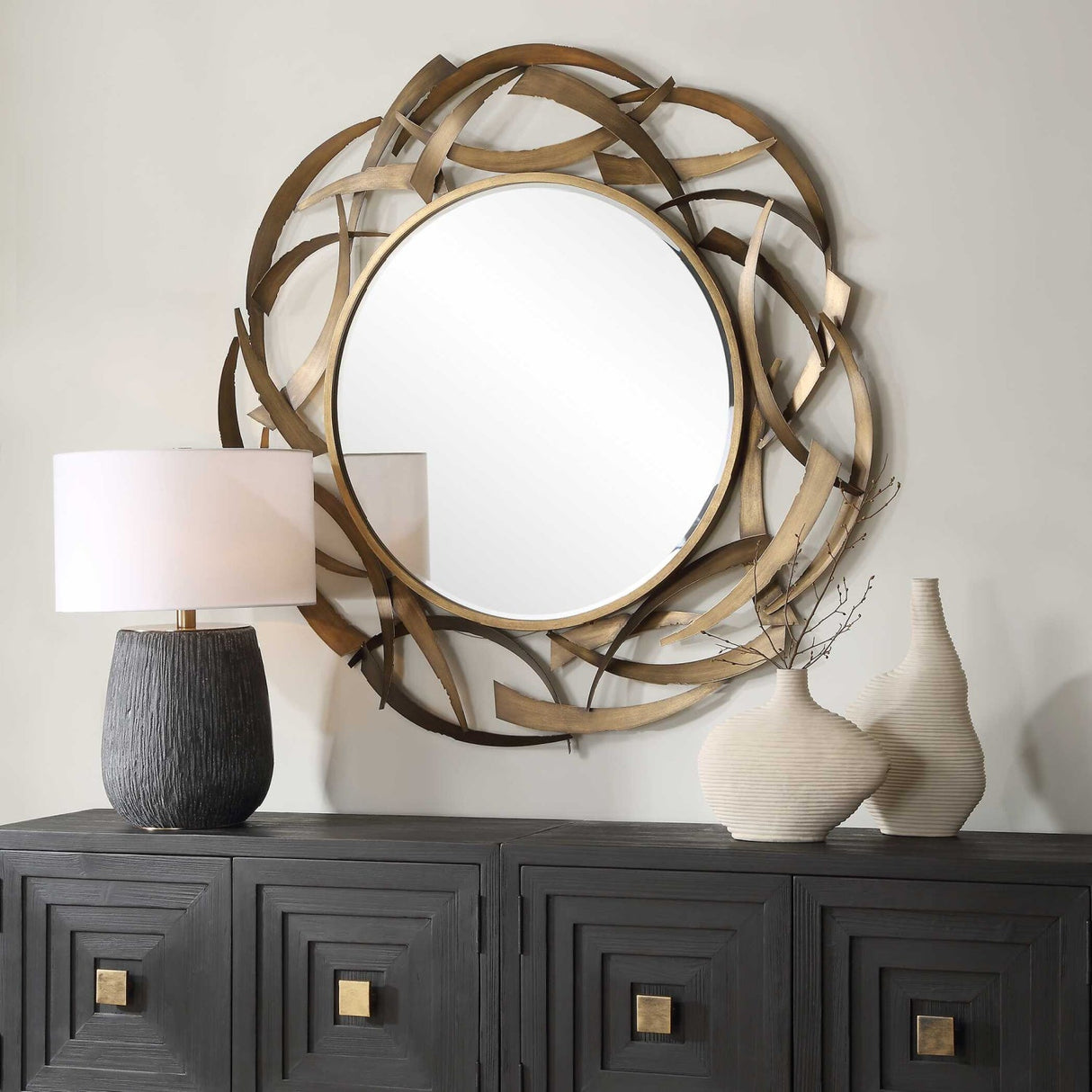 Modern European furniture - Bronze Framed Round Mirror - www.oroa.com