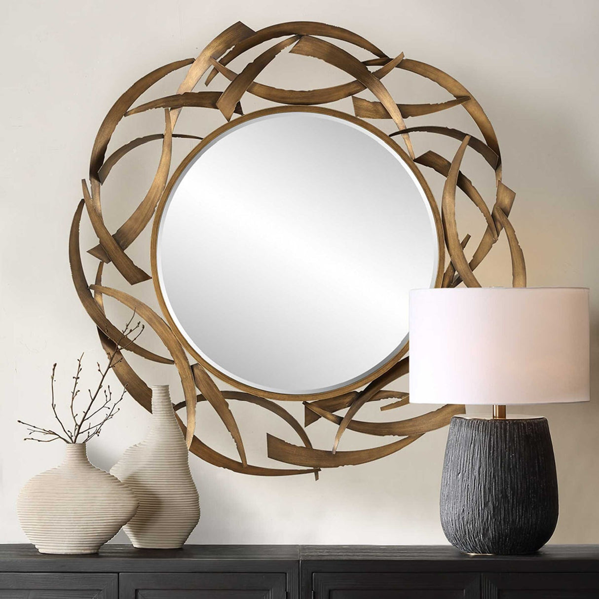 Modern European furniture - Bronze Framed Round Mirror - www.oroa.com