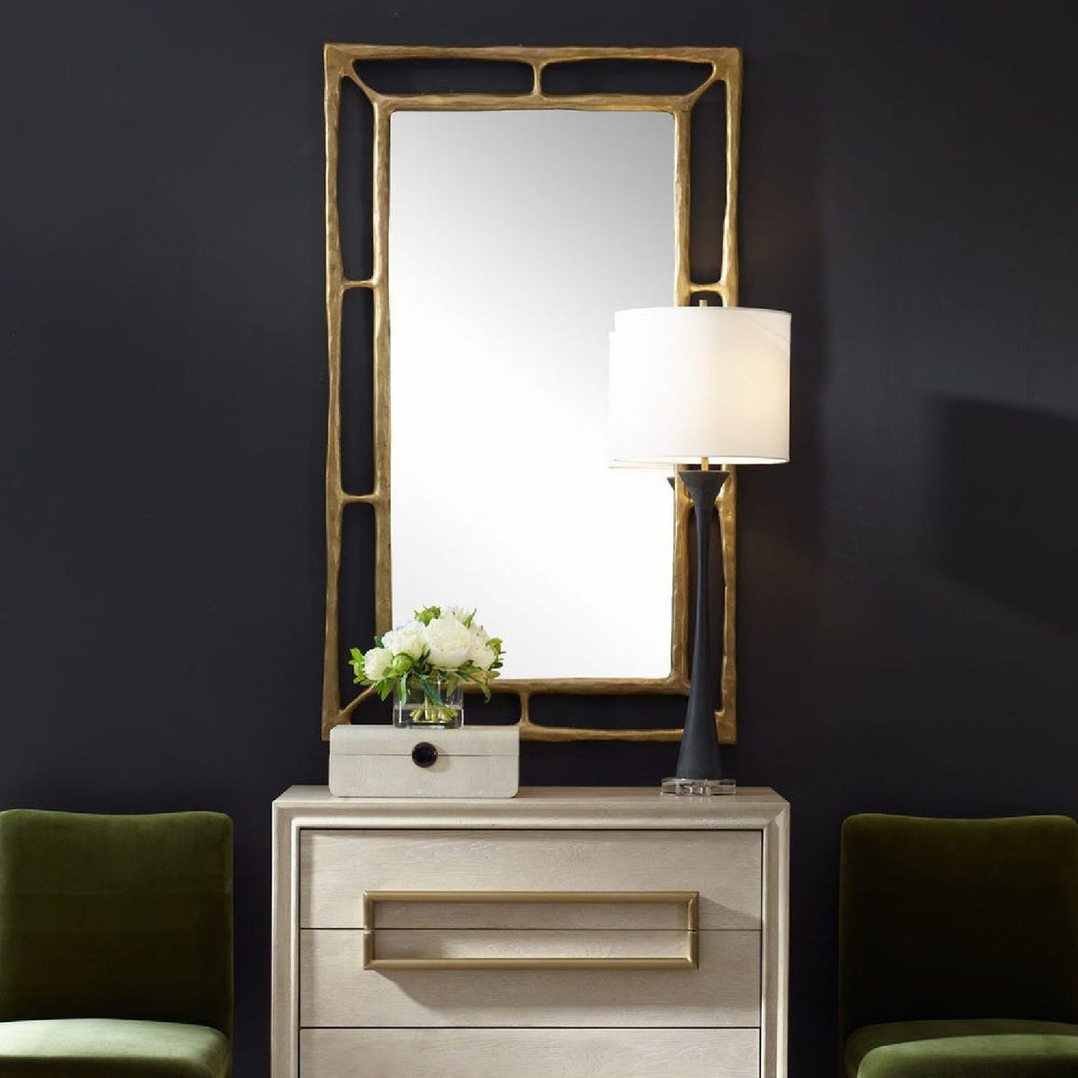 Modern European furniture - Antique Brass Rectangular Mirror - www.oroa.com