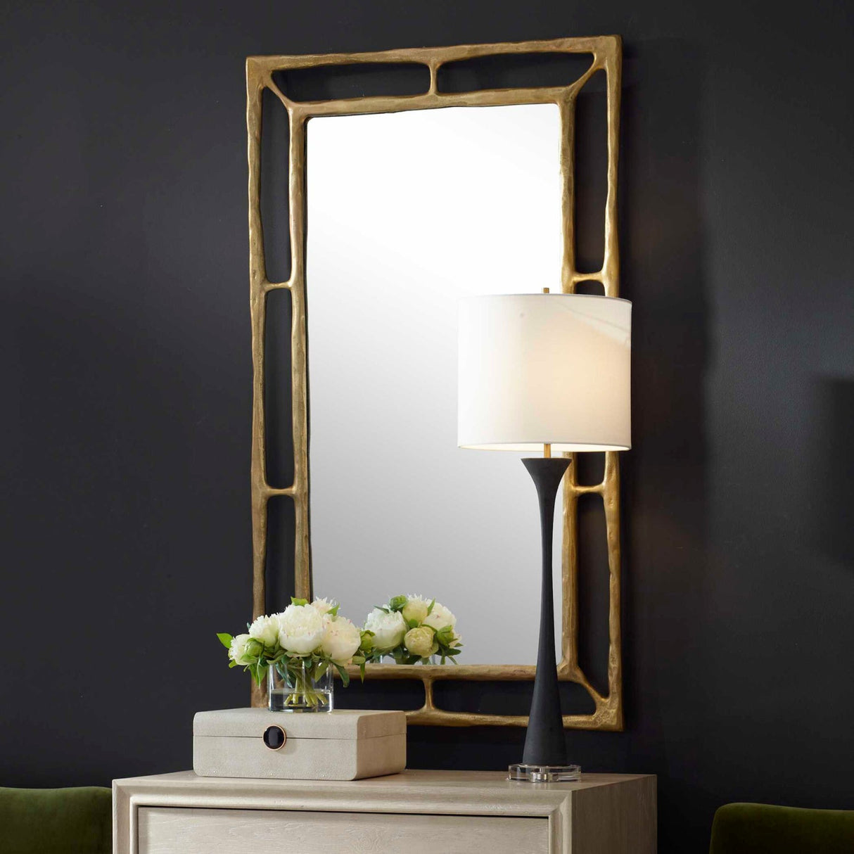 Modern European furniture - Antique Brass Rectangular Mirror - www.oroa.com