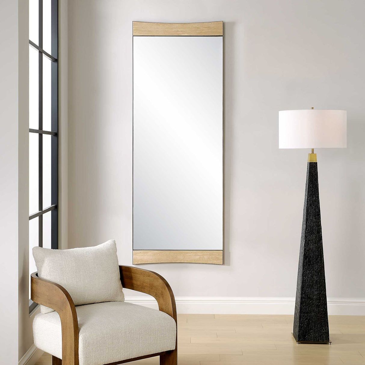 Modern European furniture - Curved Travertine Wall Mirror - www.oroa.com