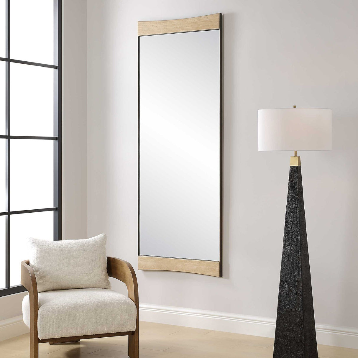 Modern European furniture - Curved Travertine Wall Mirror - www.oroa.com