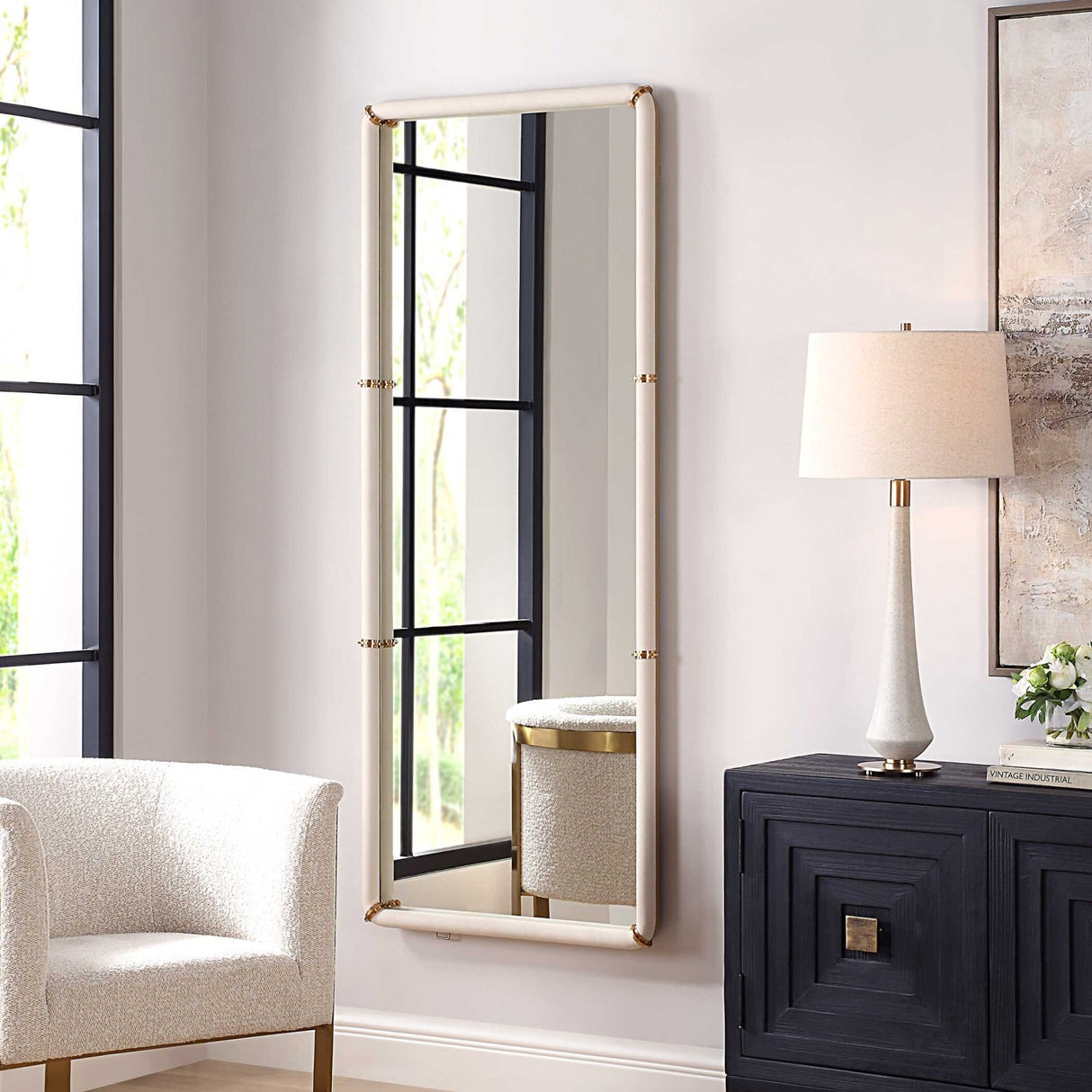 Modern European furniture - White Shagreen Leather Mirror - www.oroa.com