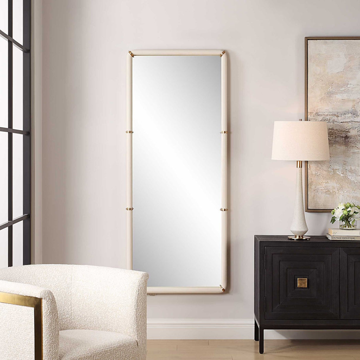 Modern European furniture - White Shagreen Leather Mirror - www.oroa.com