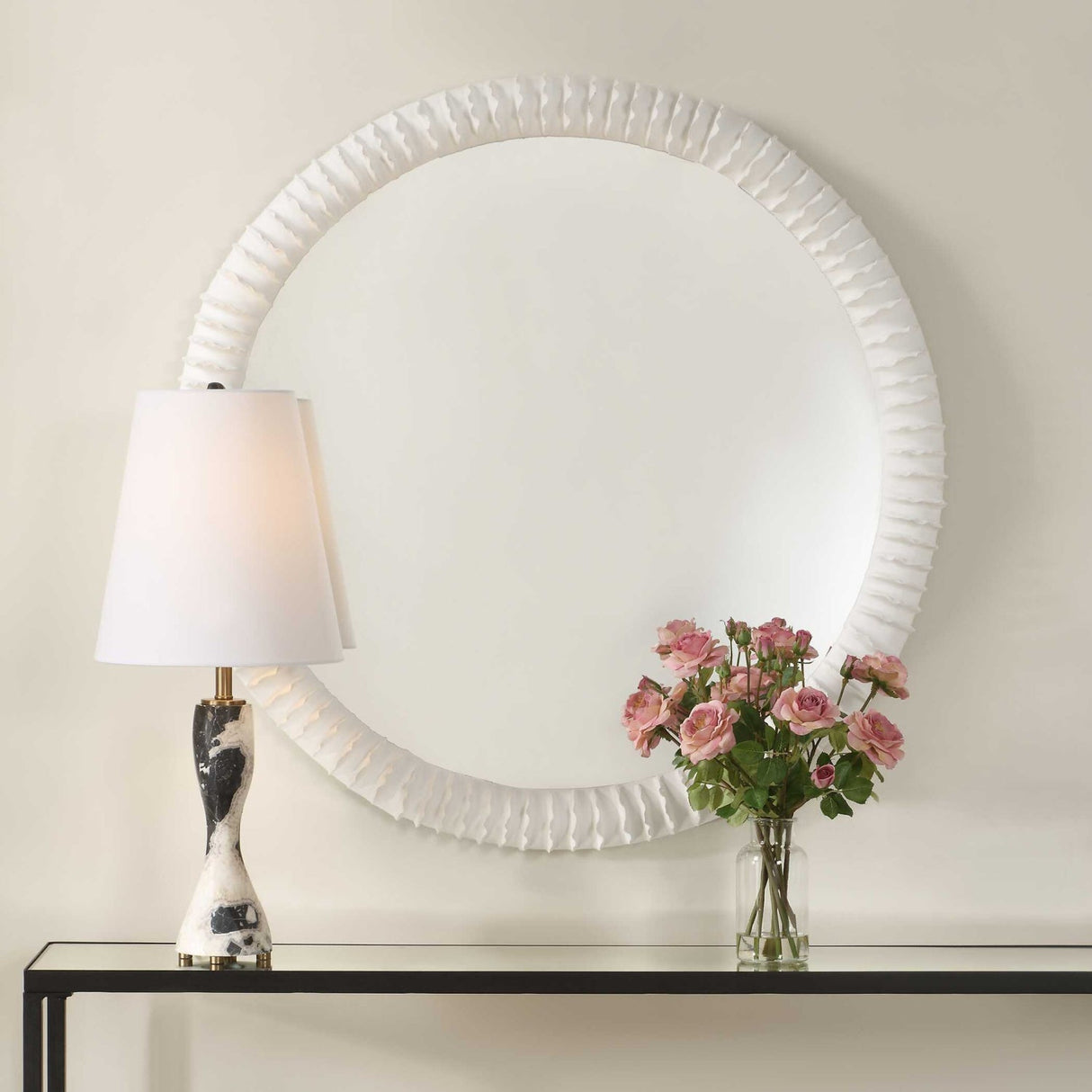 Modern European furniture - White Ceramic Round Mirror - www.oroa.com