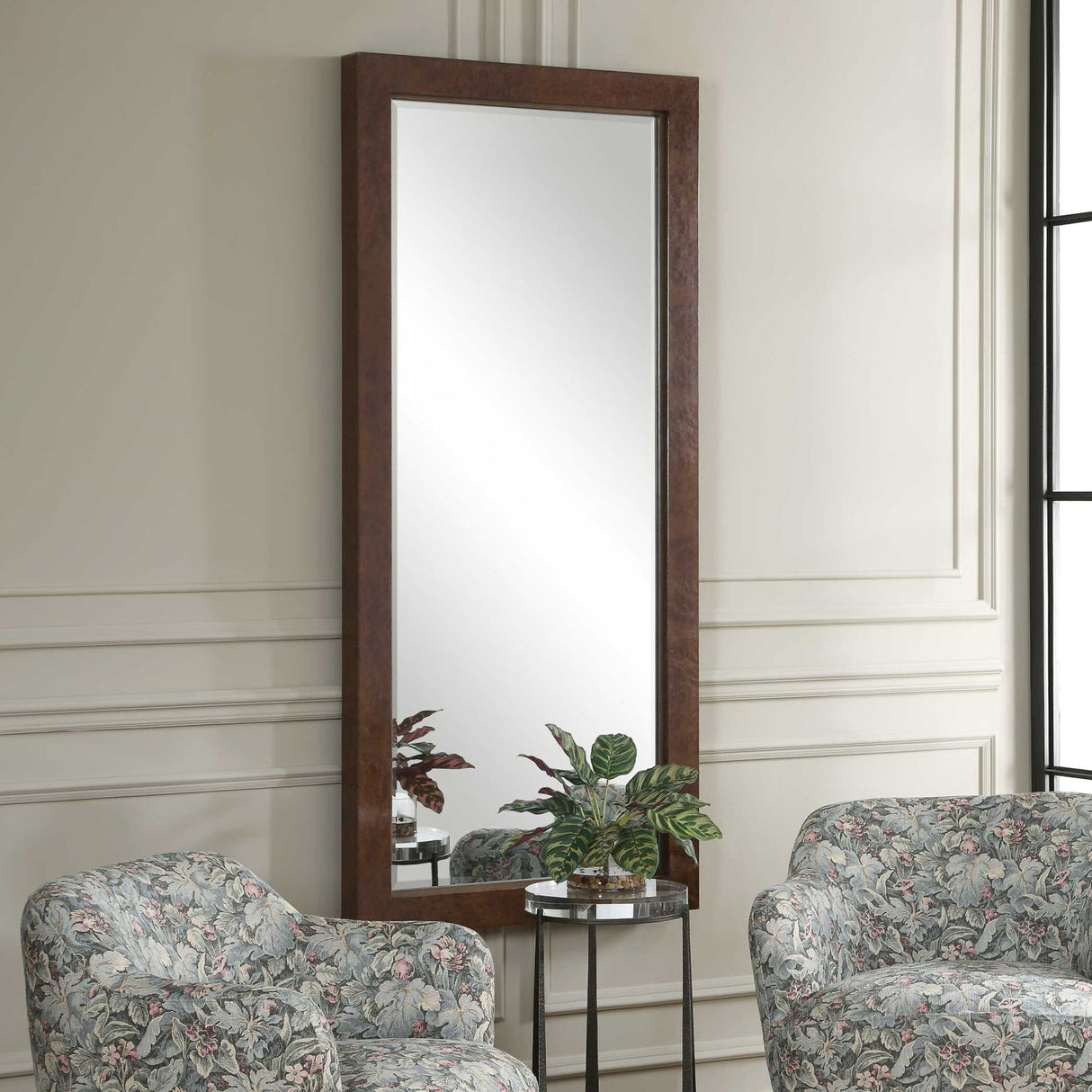 Modern European furniture - Burl Veneer Tall Mirror - www.oroa.com