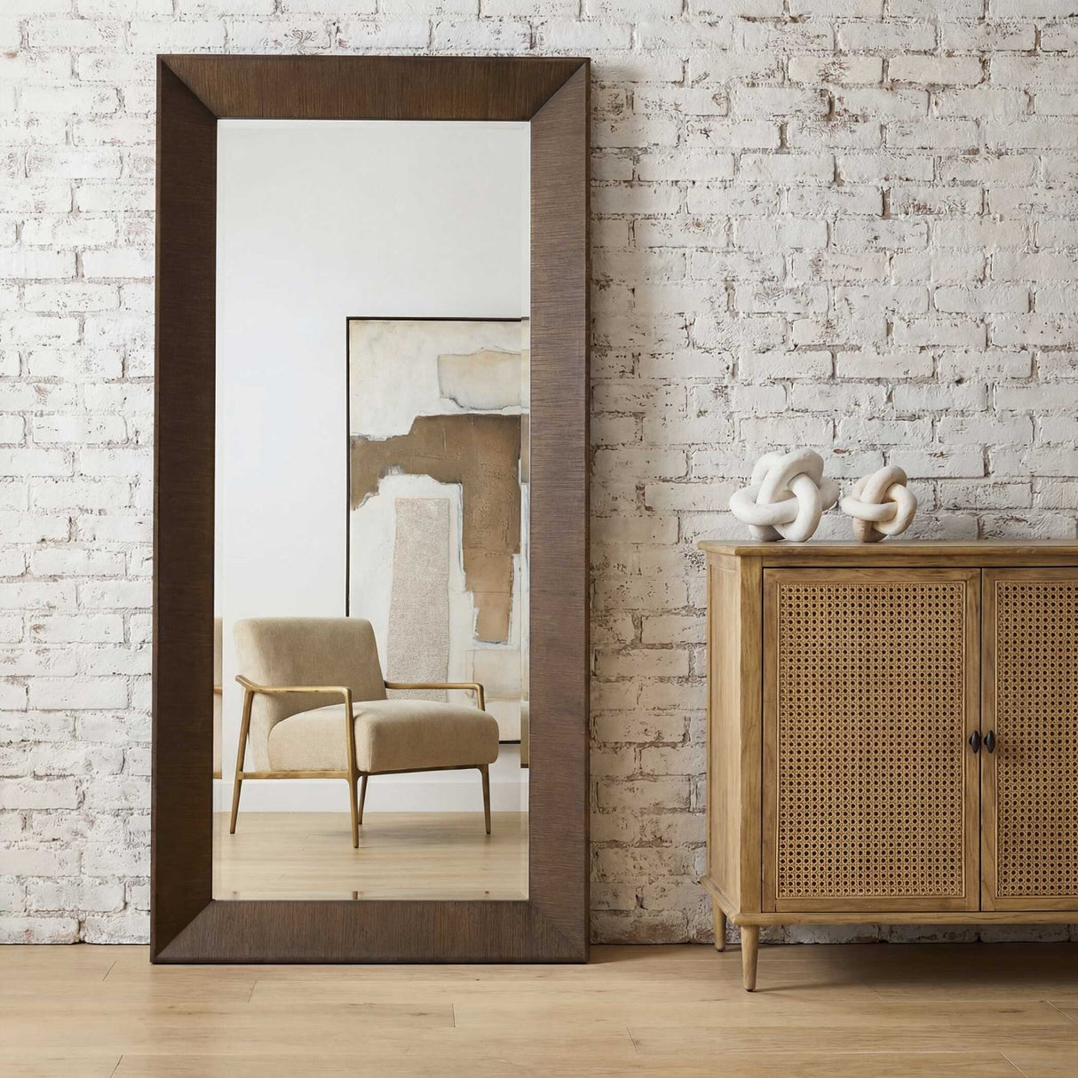 Modern European furniture - Natural Walnut Veneer Tall Mirror - www.oroa.com