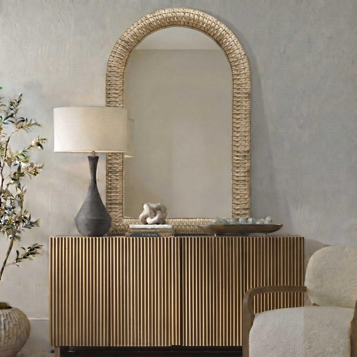 Modern European furniture - Arched Seagrass Mirror - www.oroa.com